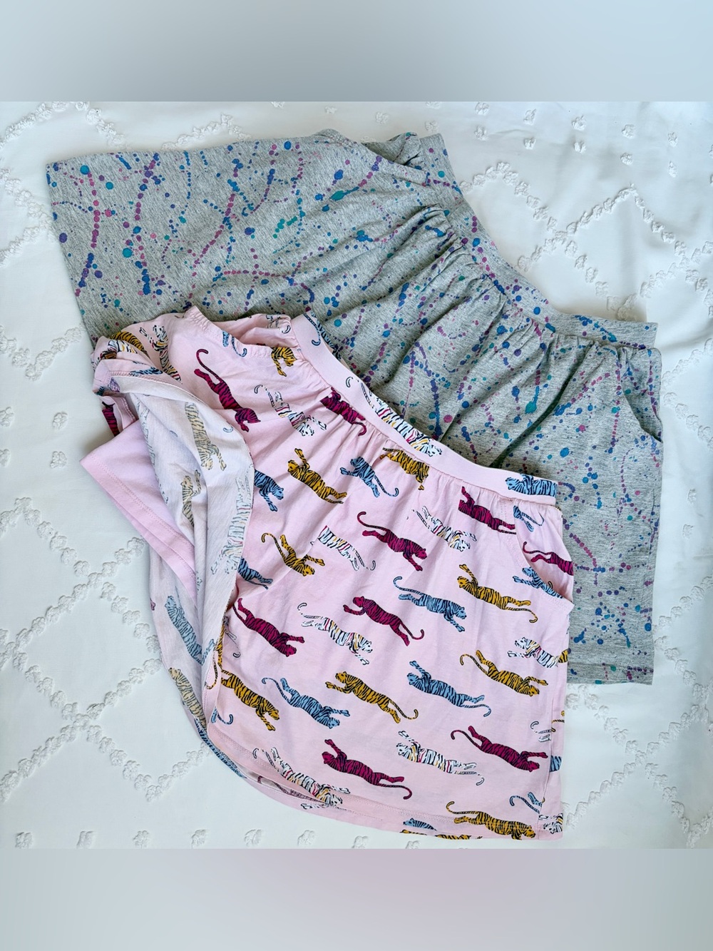 Lands' End Girls' Pink Tiger Print & Gray Splatter Pull-On Shorts (2-Pack)